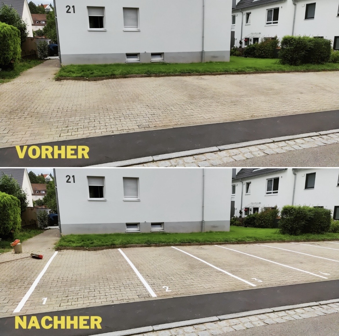 Vorher/Nachher Parkplatz-Markierung